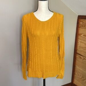 A New Day Gold Mustard Yellow Cable Knit Long Sleeve Sweater Medium